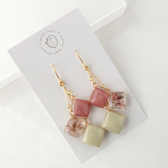 時の流れに咲く花_ピンク_レトロなイヤーアクセサリー 2枚目